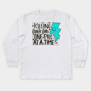 Killing Cancer - black design w/light blue Kids Long Sleeve T-Shirt